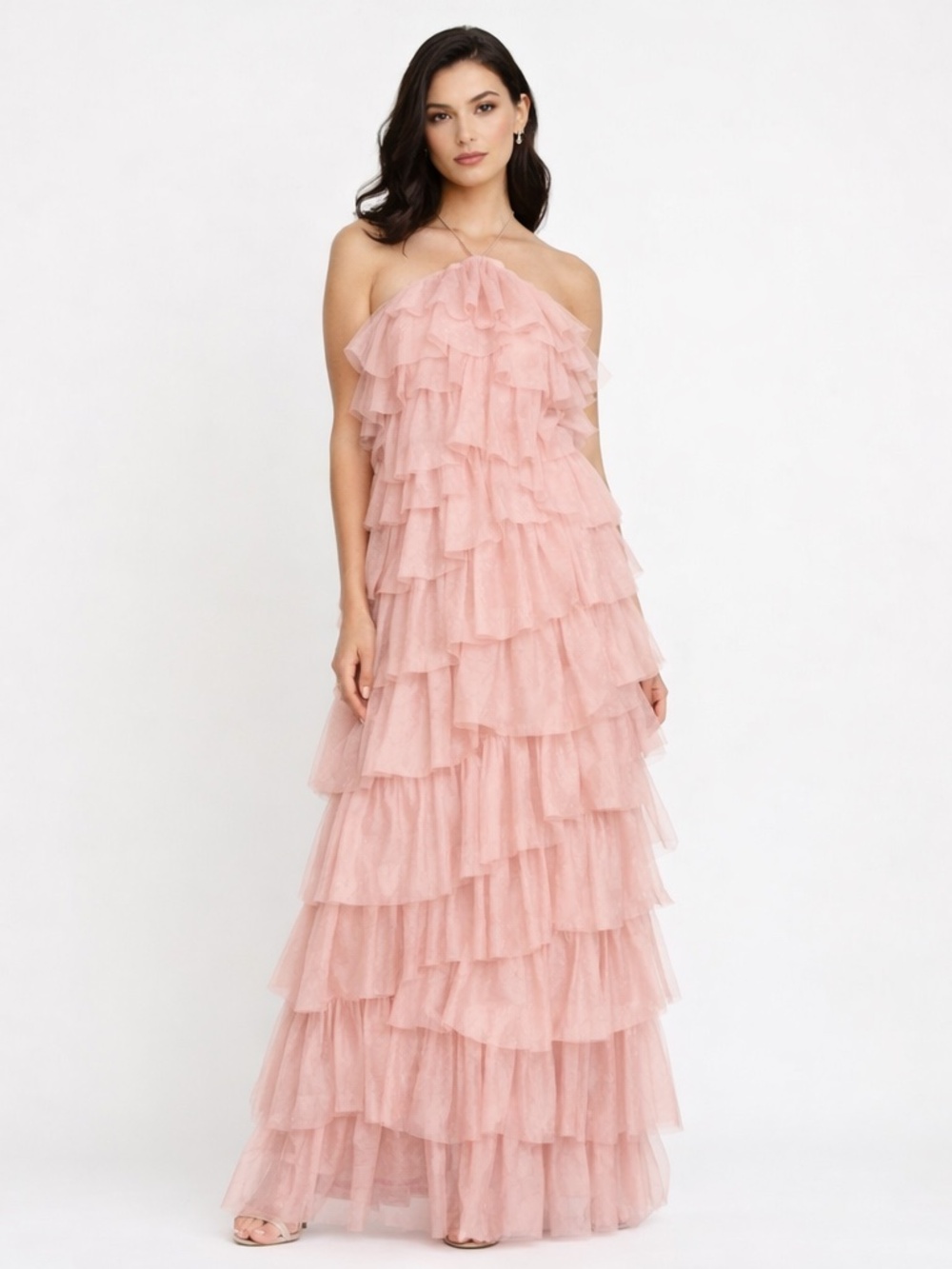 Betsy & Adam - Layered Ruffle Halter Gown